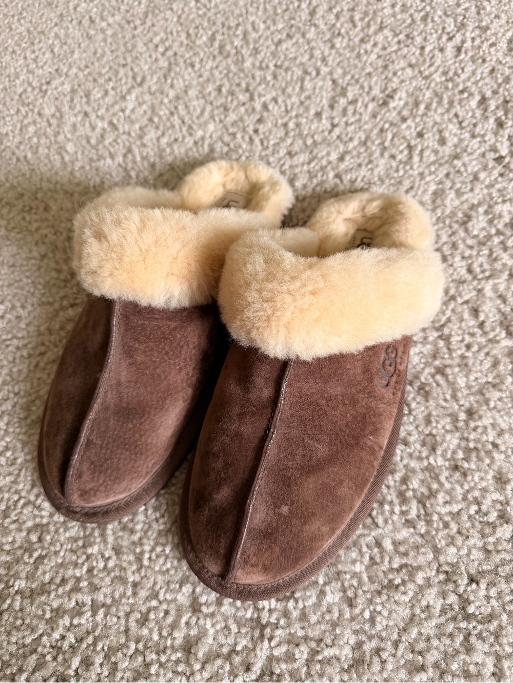UGG Tan Suede Shearling-Lined Slippers
